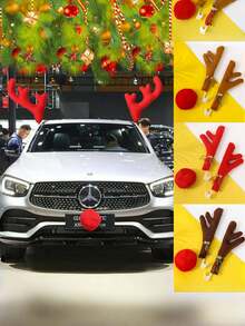 1Pc Christmas Car Reindeer Antlers Christmas Decoration, Red Nose Antlers Car Kit, Reindeer Christmas Car Decoration, Decorative Exterior Universal Car Accessories, Christmas Fun Gift
