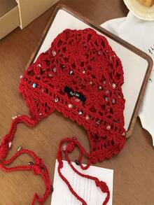 1 Stück gehäkelte, perlenbesetzte, vintage Quasten-Luftloch-Mütze