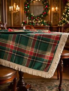 1 件复古美式乡村风格绿色格子编织桌布，带流苏设计，厚实耐用，适合厨房、日常使用、节日、家庭聚会、圣诞派对、婚礼、餐桌装饰 - 綠色 - 查看 9