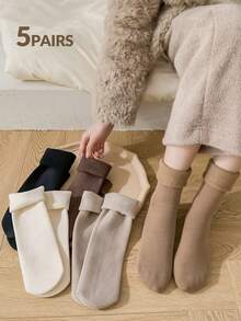 5 par damskich, grubych i ciepłych skarpet zimowych, odprowadzających wilgoć, odpowiednich do pracy, na co dzień i do noszenia z rodziną, interesujących skarpet z motywem śniegu dla par - Wielokolorowe - Zobacz 1