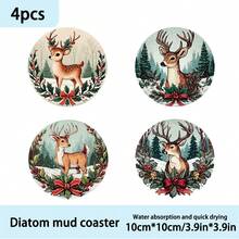 4pcs/6pcs/300pcs Christmas Reindeer Pattern Diatom Mud Coasters Are Suitable For Home Decoration, Coffee Shops, Afternoon Tea, Restaurant Decoration, Theme Parties, Daily Decoration, And Can Also Be Given As Christmas Gifts - Multicolor - View 14