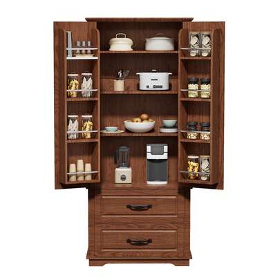 K&K 71" Farmhouse Kitchen Pantry Cabinet With 2 Large Drawers, White Embossed Texture Freestanding Cupboard Cabinet With 8 Door Shelves And 3 Adjustable Cabinet Shelves For Kitchen,Dining Room,Living Room,Laundry,Bathroom