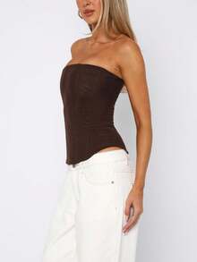 Women Y2k Strapless Bustier Corset Back Zip Mesh Boned Bodyshaper Tube Top Going Out Club Party Bustier Tops - 棕色 - 查看 2