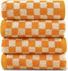 Jacquotha Soft Hand Towels 4 Pack, Orange Checkered Kitchen Towels Set, Decorative Bathroom Fall Decor 13x29 Inches2025 - Đỏ - Xem 8