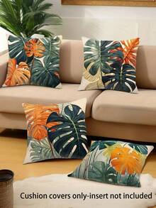 Juego de 4 fundas de almohada/1 pieza, serie de plantas tropicales de verano, con diseños de hojas de bambú con caparazón de tortuga y plantas tropicales, de 18x18 pulgadas, con cierre de cremallera, tela suave y cómoda, duradera, resistente a la decoloración, lavado a mano, apropiada para salas de estar modernas, dormitorios y decoración de jardines al aire libre. Sin relleno de almohada.