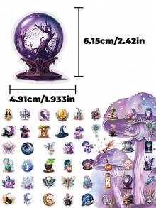 50pcs Purple Magic Planet Stickers PET Material Cartoon Fantasy Designs Perfect For Decorating Scrapbooks, Water Bottles, Skateboards, Guitars Party Art & Craft Decorative Stickers