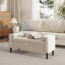 46.5" Storage Ottoman Bench,Entryway Shoe Bench,Upholstered End-Of-Bed Storage Chest,Footrest Seat,Storage Stool With Rolled Armrests & Wood Legs For Hallway,Bedroom, Living Room & Cloakroom - 米色 - 查看 8