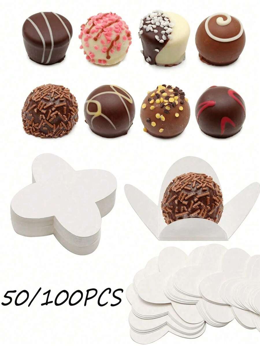 巧克力纸包装、巧克力/糖果托、花形折叠纸包装、纸杯蛋糕衬垫、松露包装、巧克力杯衬垫、糖果甜点杯、松饼、情人节、婚礼派对、生日派对 - 彩色 - 查看 1