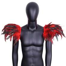 Hombreras de estilo gótico unisex de tamaño mediano con plumas sintéticas negras para fiesta de Navidad roja y carnaval, hechas de fibra de poliéster, perfectas para cosplay - A - Ver 10