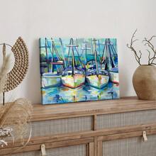 2D Flat 1pc Framed Canvas Wall Art - Vintage Ship & Boat Oil Painting Style, Waterproof Wooden Frame, 15.7x11.8 Inches - Perfect For Living Room, Bedroom, Office, Or Bar Decor, Nautical Decor - trắng - Xem 3