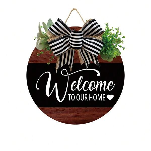 12-Inch Handmade "Welcome To Our Home" Farmhouse Front Door Wreath, Housewarming Gift For Indoor And Outdoor Home Decor, 1pc