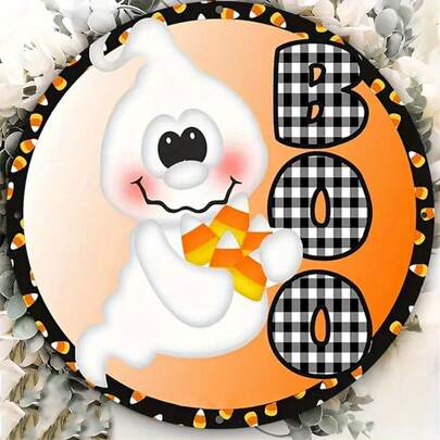 1件引人注目的万圣节主题金属牌匾 - 圆形铁艺墙饰，适用于酒吧、咖啡馆和俱乐部