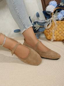 Zapatos planos cómodos de suela suave y diseño de hebilla retro para mujer, bailarinas, zapatos tipo Mary Jane - Caqui - Ver 2
