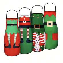 4件套圣诞围裙、可爱厨房烹饪围裙、圣诞精灵圣诞老人雪人围裙、可调节厨房烹饪围裙、趣味女式厨师围裙