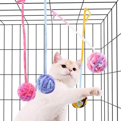 Colorful Woven Yarn Ball Cat Toy With Bell, Cute & Fresh, Chewing & Playing Toy For Cats, Pet Supplies