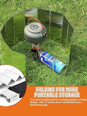 1pc Foldable Aluminum Windshield, Foldable Aluminum Board, Camping Stove Foldable Windproof Screen, Gas Stove Windshield, Lightweight Portable Windscreen For Camping, Picnic, Stove
