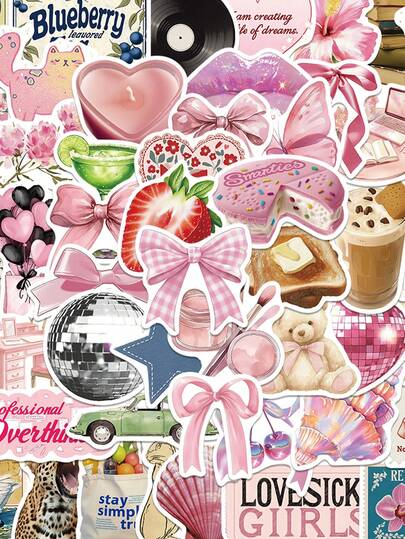 50 piezas Pegatinas de literatura rosa para niña, pegatinas estéticas para diario, laptop, guitarra, monopatín, computadora, scrapbook, teléfono