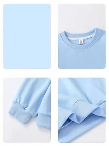 Girls' Bow Print T-Shirt Round Neck Long Sleeve T-Shirt, Casual Comfortable Fashionable Outfit For Autumn - Baby Blue - View 4