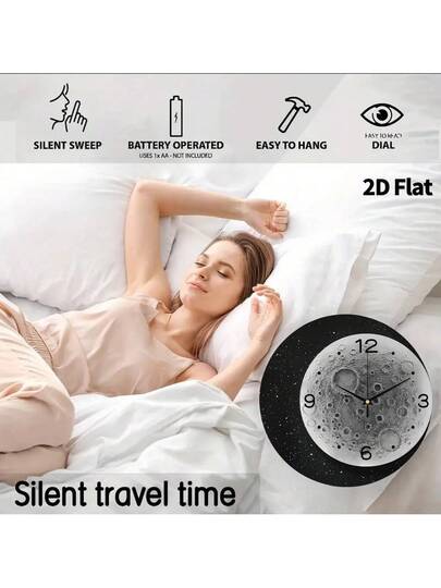 2D Flat 1pc Moderne Minimalist Moon Home Creativity Wand Clock, Ultra Quiet Quartz Movement, No Ticking Sound, ation Painting Klok Living Room, Bedroom Office, able Horloge view 4