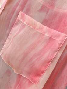 YUXIN Women's Sweet Tie-Dye Sun Protection Shirt, Lapel Collar Long Sleeve, Casual Outdoor/Vacation Wear, Loose Breathable Lightweight Shirt-Style Top - Pink - View 9