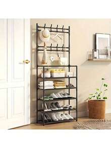 Multifunctional Shoe And Hat Rack 5-Layer Storage Rack With 8 Hooks, Large Capacity To Store Shoes, Boots, Clothes, Hats, Bags, Organize Daily Sundries And Save Space - Black - View 11