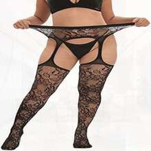 Plus Size Thigh High Fishnet Tights For Women - Applies To Legs; Made Of Mesh; Available In Black (Color); Keeps Legs Warm And Stylish