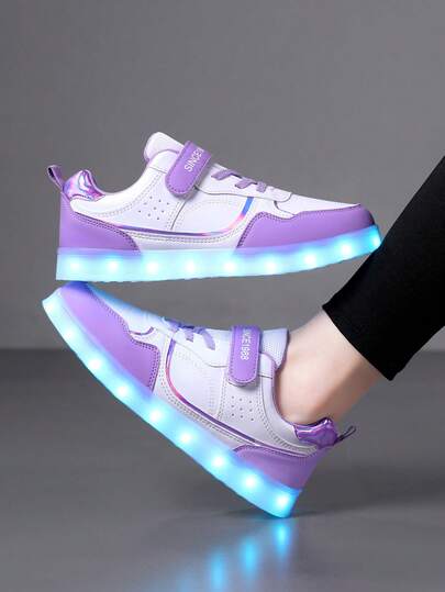 Spring/Autumn LED Light Up Shoes, Street Cool Sneakers, Glowing Shoes, Luminous Soles For Nighttime, Suitable For Outdoor Sports, Teenagers, Gift, Lightweight, Easy To Clean, Low-Top Round Toe, Flexible, Stable, Versatile For Indoor/Outdoor, All Season