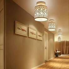 1 件铁制空心灯罩，圆柱形灯罩，带 5 瓣花卉镂空设计，E27 金属吸顶灯 - 彩色 - 查看 6