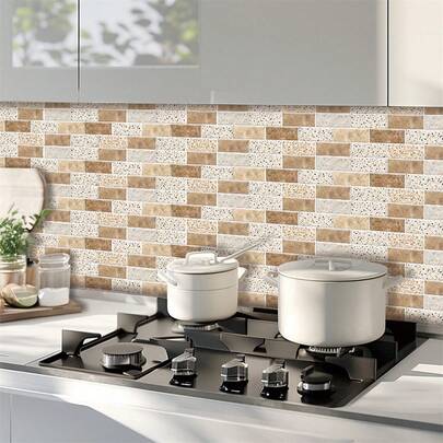 6pcs Tile Sticker, Brick Wall Sticker Art Mural DIY Living Room Bedroom Home Decor