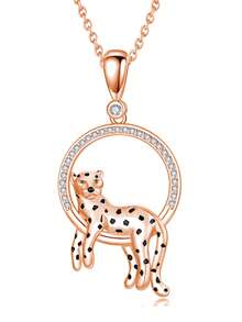 925 纯银豹纹吊坠项链，男女皆宜，适合晚会、派对、节日礼物 - 彩色 - 查看 11