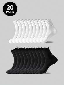 5 Pairs/10 Pairs/20 Pairs Men's Casual Crew Socks, White Socks, Winter Socks, Black Socks, Deodorizing, Athletic, Breathable, Sweat Absorbing, Fall