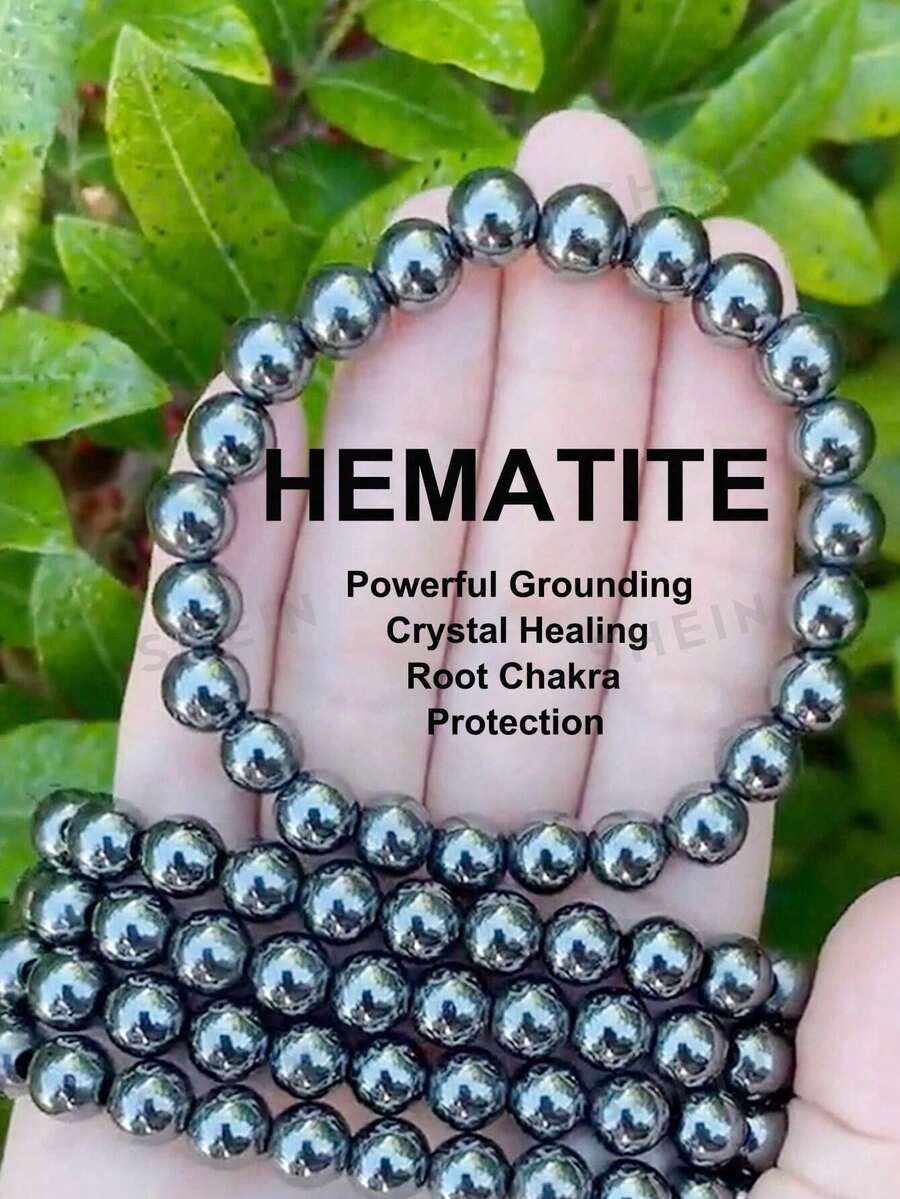 4/6/8mm Natural Hematite Stretch Bracelet, Handmade Unisex Crystal Bracelets For Meditation, Yoga, Spiritual Healing & Positive Energy