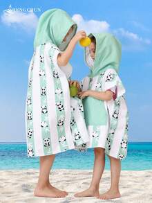 SHENG CHUN Original Design Cute Animal Striped Print Children's Hooded Robe, Suitable For Multi-Age, Absorbent, Large Pocket, Super Soft Fiber, Essential For Home, Beach, Swimming, Bathing, Spa, Can Dry Hair & Body, Non-Shedding, Reusable