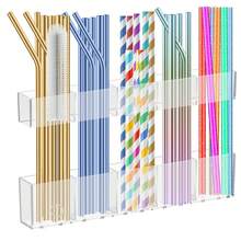 9,5" großer Acryl-Strohhalter-Organizer mit starkem Klebeband, Strohhalter-Aufbewahrungsbehälter für Schranktüren, Trinkhalme-Spender für Küchentheke