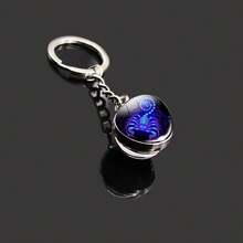 12 Zodiac Signs Fashionable Double-Sided Convex Glass Ball Keychain