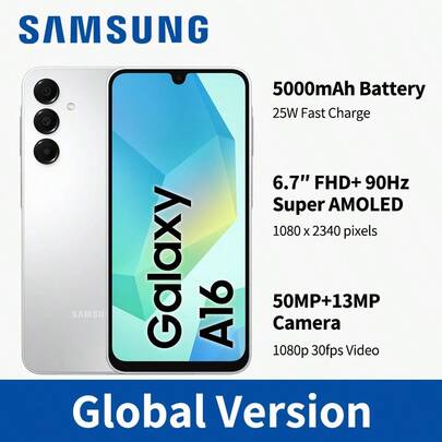 Samsung Galaxy A16 4G LTE 手机 - 6GB RAM + 128GB ROM、6.7 英寸 Super AMOLED 显示屏、多摄像头系统（超广角、微距）、IP54 防水防尘、5000mAh 长效电池、6 代操作系统升级、快速流畅的游戏、流媒体和令人惊叹的摄影性能，非常适合日常使用和娱乐