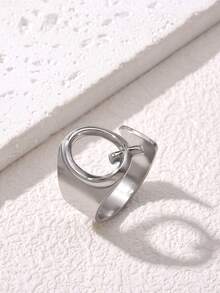 1枚时尚英文字母戒指，指节戒指，复古不锈钢开口戒指，女士款 - 彩色 - 查看 8