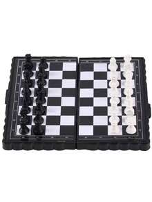 1pc Portable Foldable Mini Magnetic International Chess Set, Travel Size - Black and White - View 2