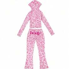 Women's Fashion Hooded Camouflage Printed Long Sleeved Sports Slim Fit Pants Two-Piece Set - Hồng - Xem 10