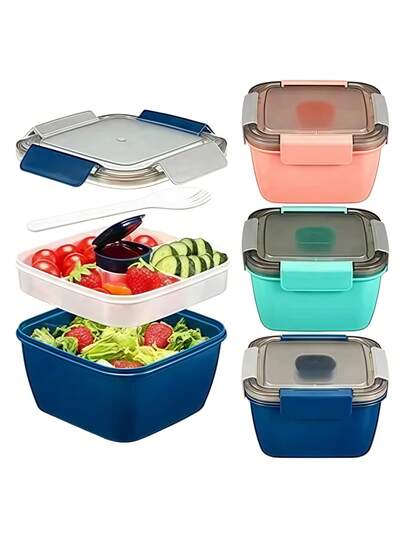 1 pieza Caja de almuerzo para ensalada de 1500ML (50oz), Recipiente de almuerzo portátil con 2 compartimentos y taza para aliño, Cajas de bento grandes para almacenamiento de alimentos, Contenedores de comida para viajes para la oficina, la escuela, picnics - Ideal para ensaladas, frutas, aperitivos, Artículos esenciales de vuelta a la escuela para hombres y mujeres