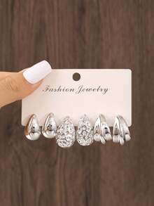 18-6 件优雅朋克 CCB 水滴、不对称三角形环状耳环套装、复古简约扭曲、几何折痕树脂耳环、时尚女性日常、派对、宴会和约会多功能珠宝 - 銀色 - 查看 11