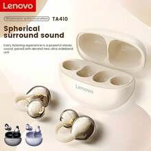 Lenovo TA410 2025 最新款蓝牙耳机，骨传导技术，超轻 2.8g 设计，适合跑步、健身、瑜伽等，IPX5 防汗，带充电盒 24 小时播放，蓝牙 5.4 游戏，HIFI 空间音效，蓝牙耳机，米色、黑色、紫色​​ - 黑色 - 查看 10