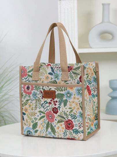 DLIU New Thickened Jacquard Fabric Tote Bag, Lunch Bag, Bento Bag, Insulated Lunch Box Bag, Carry Bag, Multipurpose Bag With Zipper Closure, Aluminum Foil Insulation Layer For Carrying Lunch Box To Work Lunch Bag For Women Lunch Box For School For Traveling Portable Waterproof Bag Insulated Lunch Bag Lunchbox