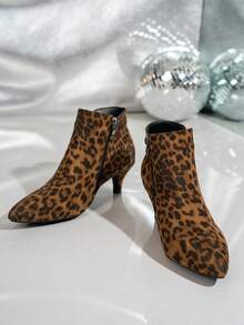 Women's New Leopard Print Brown Vintage Versatile Side Zipper Pointed Toe Ankle Boots With Small Kitten Heels, Ankle Boots & Booties, Fall, Winter, Autumn, Suitable For Party And Elegant Ankle Boots, Elegant - Multicolor - View 11