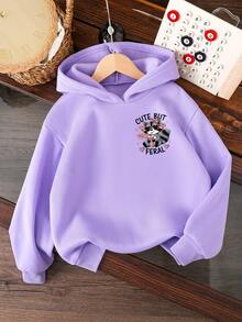 Young Girls' Cartoon Pattern Warm Sweatshirt - Purple - View 2