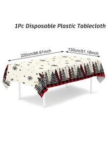 1pc Christmas Tree Tablecloth, Black Red Plaid Christmas Tree Snowflake Style Pattern Table Cloth, Christmas Party Disposable Table Cloth, Christmas Home Dining Table Cover, Home Decor, Room Decor, Table Decorations, Christmas Gifts, Xmas Party Favors, Christmas Ornaments, Merry Christmas Party Decoration Supplies, 2025 Christmas Decoration, 2026 New Year Decoration, Decor - Red Plaid Christmas Tree - View 3