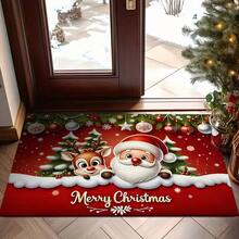 1 pezzo Zerbino con Babbo Natale e Renne, stile cartoni animati classico, in finta lana morbida, lavabile in lavatrice, facile da pulire, adatto per decorazioni natalizie in casa, utilizzabile per ingresso, soggiorno, camera da letto, cucina, bagno, corridoio, interno ed esterno, decorazioni natalizie/decorazioni per la casa