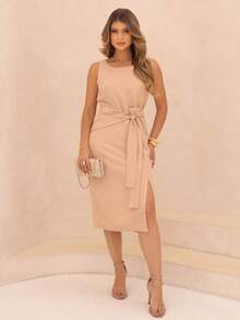 Dress With Sophisticated Fit And Front Knot Knot Knot In The Front - Nude - View 1
