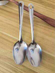 1pc/2pcs Stainless Steel Serving Spoon - Large Size, Ergonomic Metal Self-Serve Spoon, Suitable For Hotel, Cafeteria, Home Use And Outdoor Picnic, Elegant And Durable