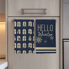 MEMNUN 2 件圣诞海军蓝雪夜窗雪花“你好冬天”印花厨房巾，15.75 * 23.62 英寸（40 * 60 厘米）超柔软吸水超细纤维洗碗巾、洗碗布、手巾、圣诞装饰、家居装饰、厨房装饰、烹饪烘焙茶巾、厨房配件，可机洗，适用于餐厅、厨房、圣诞节装饰和送礼 - 彩色 - 查看 6